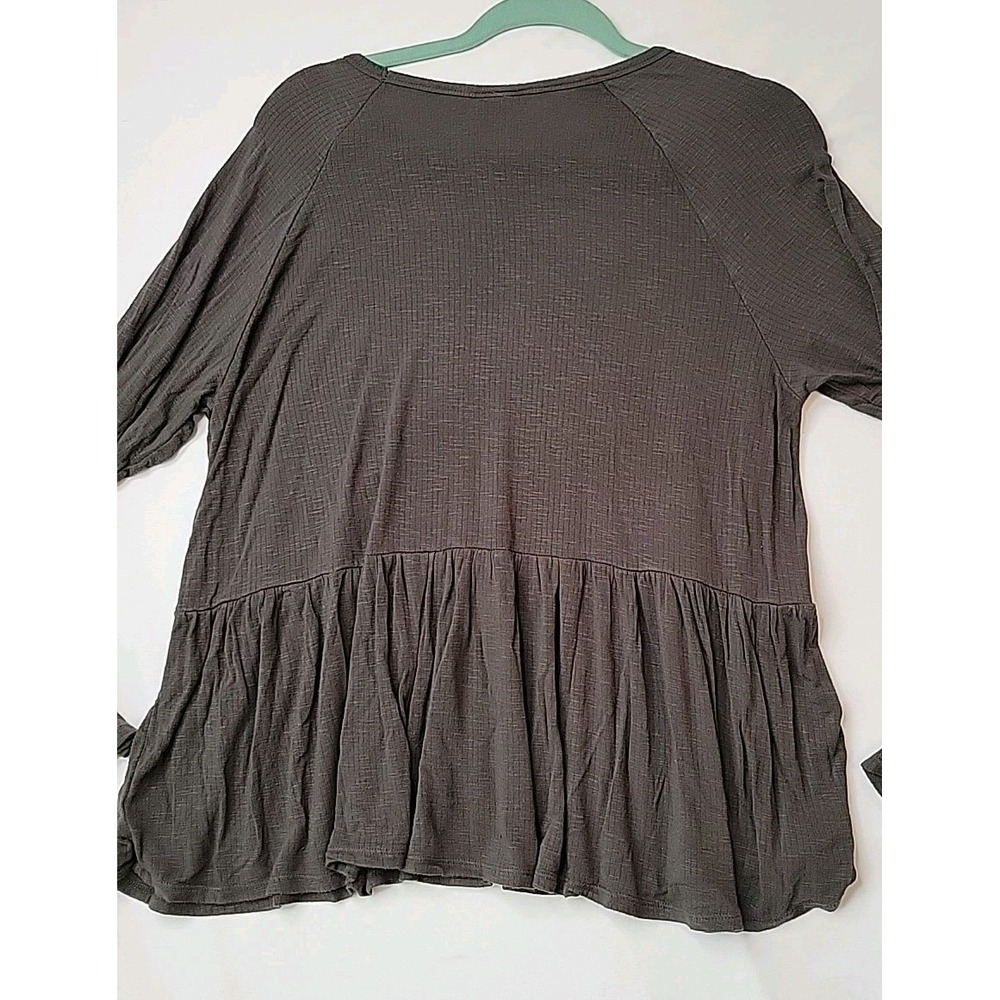 Mossimo Peplum Top Womens XL Gray Long Sleeve Raglan Slub Knit Shirt Earthy Soft - Picture 9 of 10